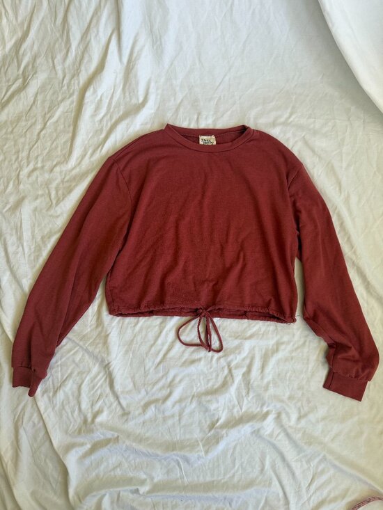 Dirtee Laundry Tops - Dirtee Laundry Red Cropped Sweatshirt Long Sleeve Women's Drawstring Pullover
